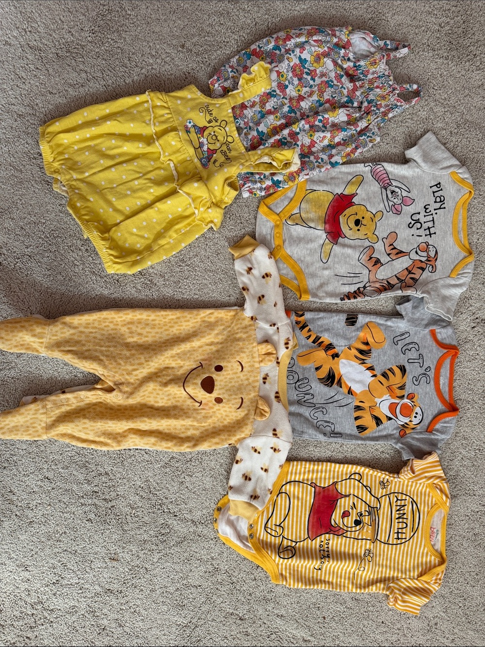 Winnie the Pooh Baby Clothing Set in Yellow & Gray - 5 outfits